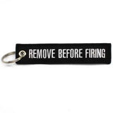 Remove Before Firing Keychain - Black/White