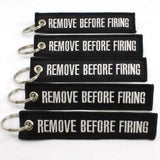 Remove Before Firing Keychain - Black/White